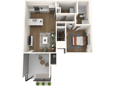 Floor plan for 1 bed, 1 bath, 848 sqft